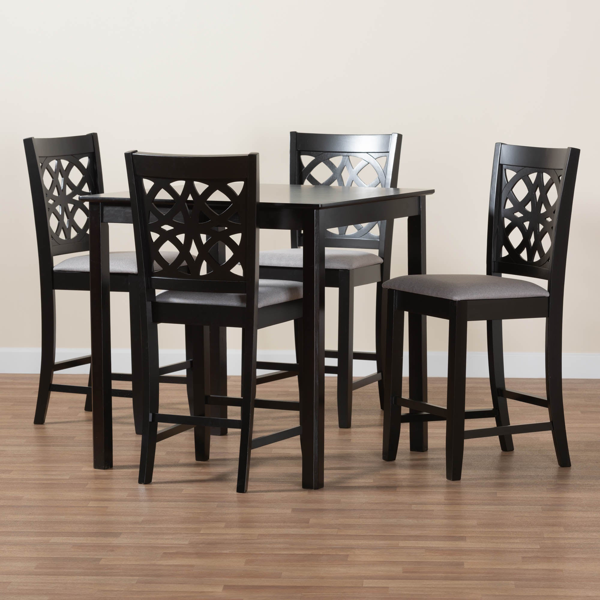 Baxton Studio Abigail Modern Grey Fabric And Dark Brown Finished Wood 5-Piece Pub Set