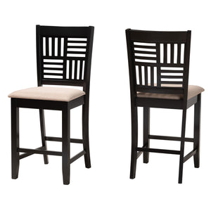 Baxton Studio Deanna Modern Beige Fabric And Dark Brown Finished Wood 2-Piece Counter Stool Set