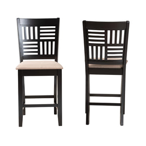 Baxton Studio Deanna Modern Beige Fabric And Dark Brown Finished Wood 2-Piece Counter Stool Set