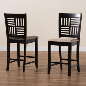 Baxton Studio Deanna Modern Beige Fabric And Dark Brown Finished Wood 2-Piece Counter Stool Set