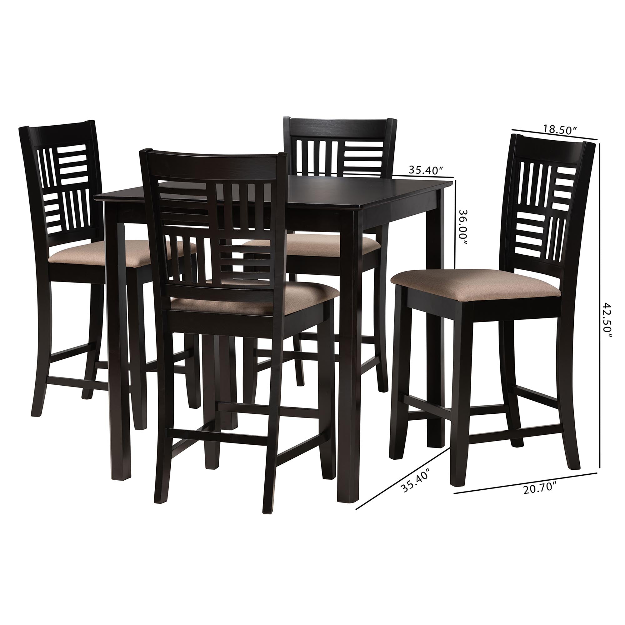 Baxton Studio Deanna Modern Beige Fabric And Dark Brown Finished Wood 5-Piece Pub Set