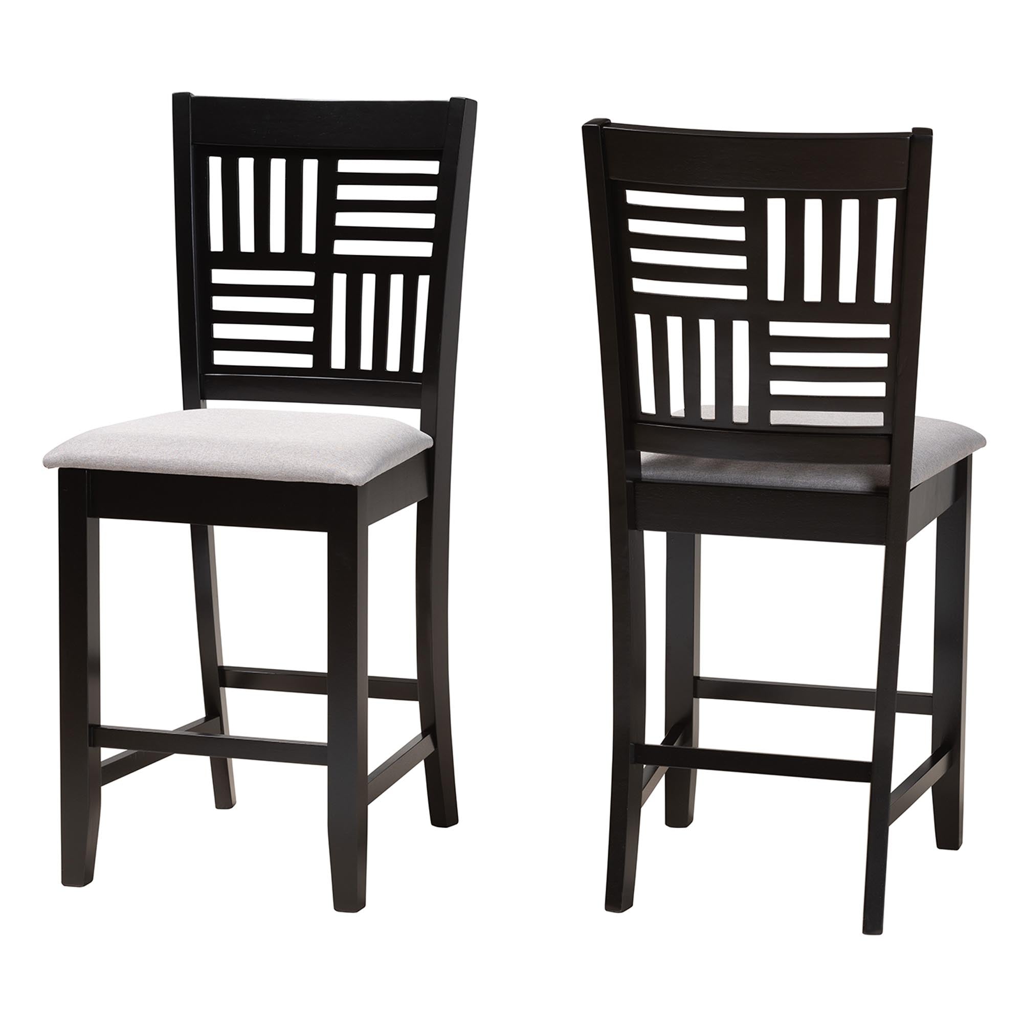 Baxton Studio Deanna Modern Grey Fabric And Dark Brown Finished Wood 2-Piece Counter Stool Set