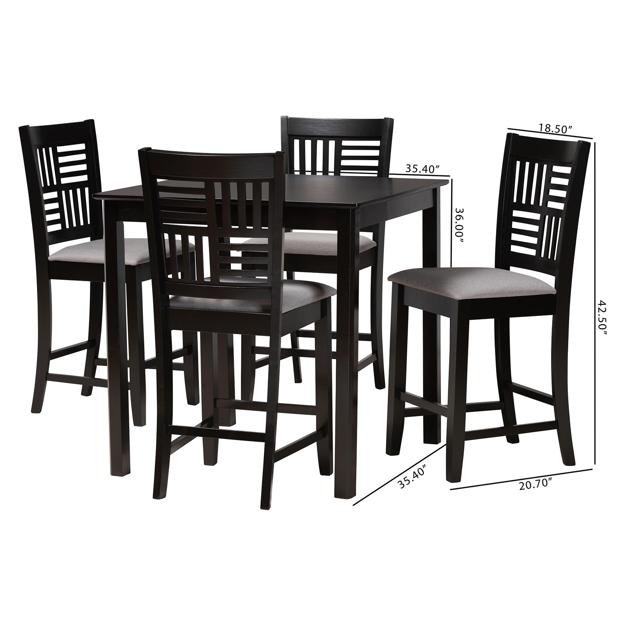 Baxton Studio Deanna Modern Grey Fabric And Dark Brown Finished Wood 5-Piece Pub Set