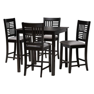 Baxton Studio Deanna Modern Grey Fabric And Dark Brown Finished Wood 5-Piece Pub Set