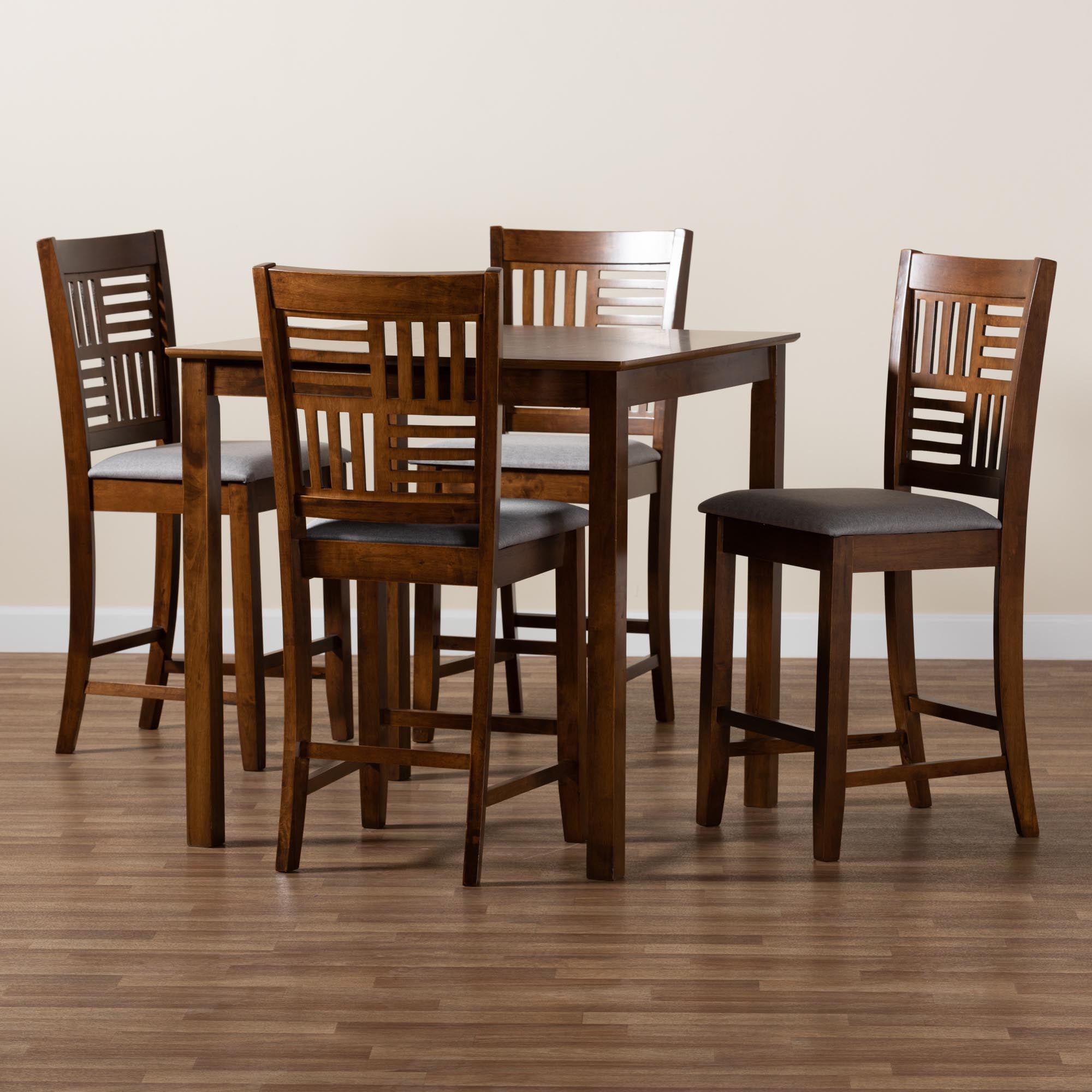 Baxton Studio Deanna Modern Grey Fabric And Walnut Brown Finished Wood 5-Piece Pub Set