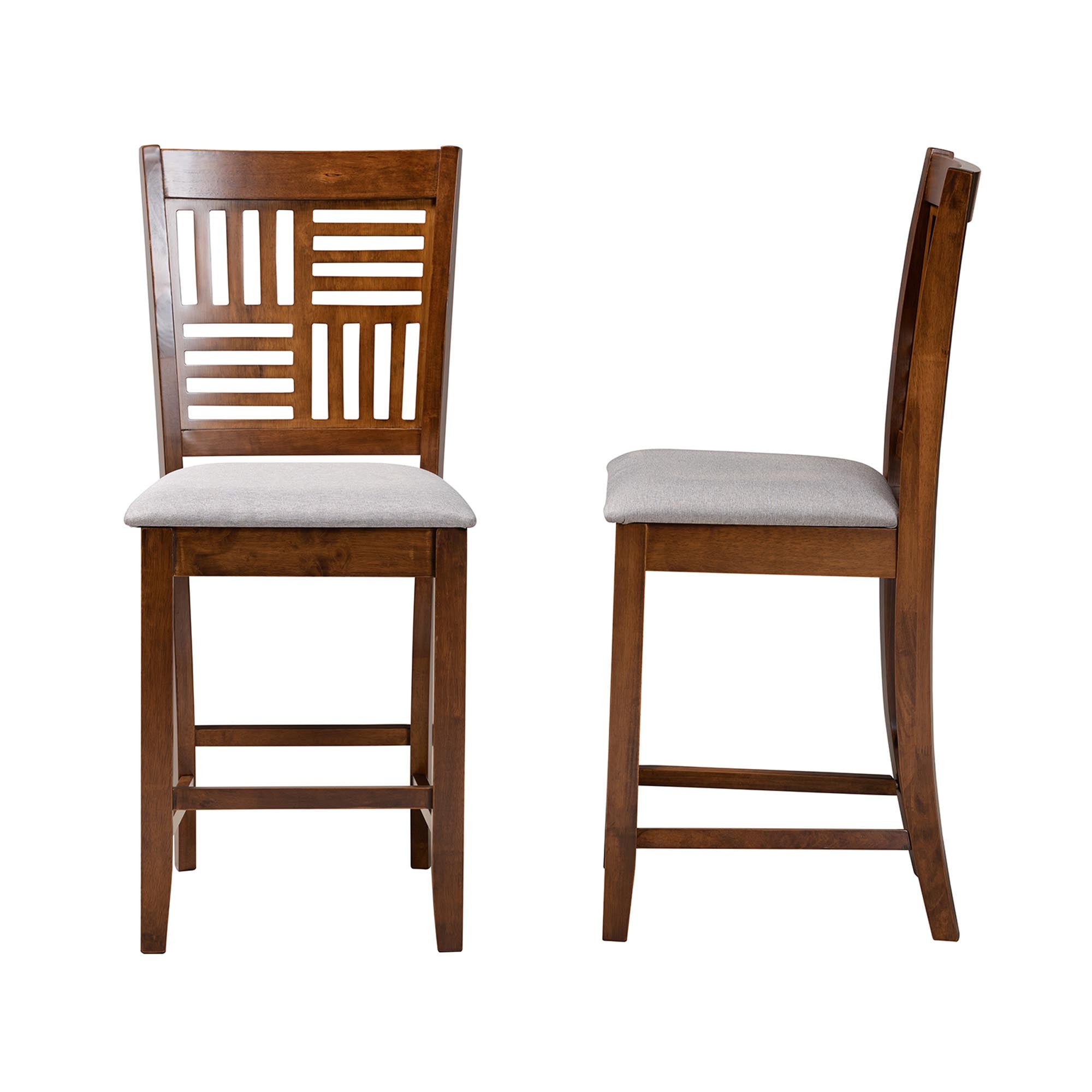 Baxton Studio Deanna Modern Grey Fabric And Walnut Brown Finished Wood 2-Piece Counter Stool Set