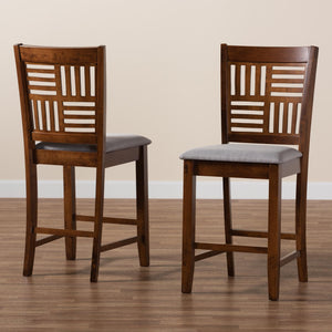 Baxton Studio Deanna Modern Grey Fabric And Walnut Brown Finished Wood 2-Piece Counter Stool Set