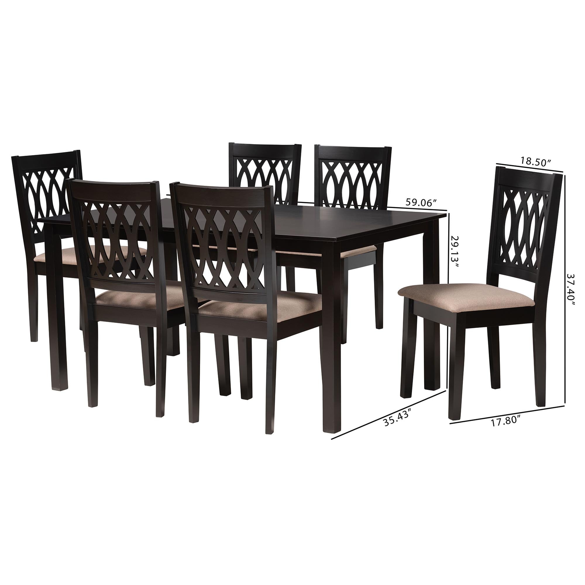 Baxton Studio Florencia Modern Beige Fabric And Espresso Brown Finished Wood 7-Piece Dining Set