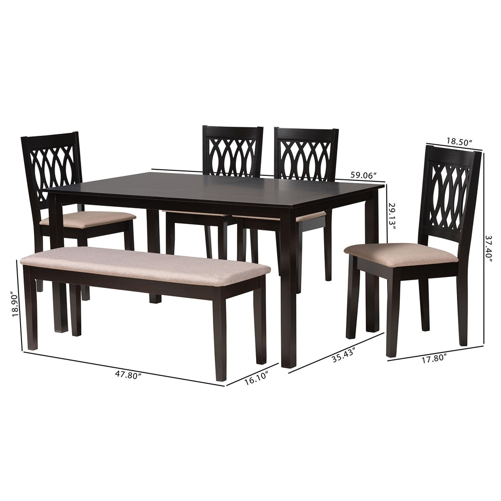 Baxton Studio Florencia Modern Beige Fabric And Espresso Brown Finished Wood 6-Piece Dining Set