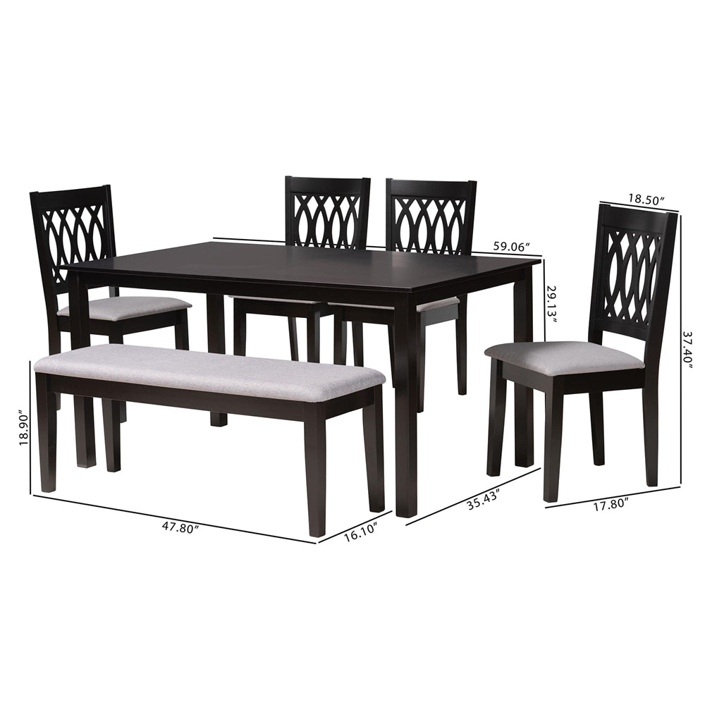 Baxton Studio Florencia Modern Grey Fabric And Espresso Brown Finished Wood 6-Piece Dining Set