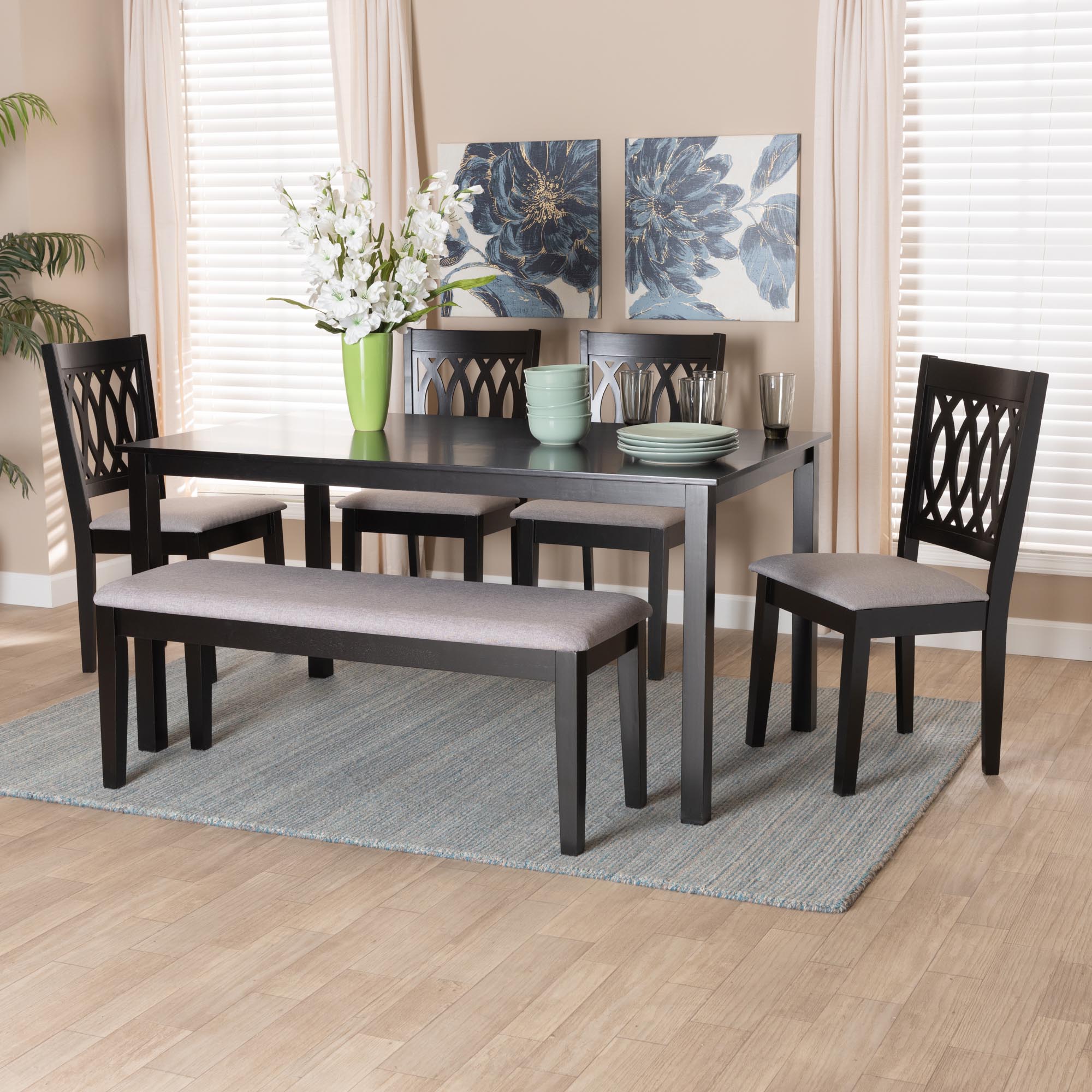 Baxton Studio Florencia Modern Grey Fabric And Espresso Brown Finished Wood 6-Piece Dining Set