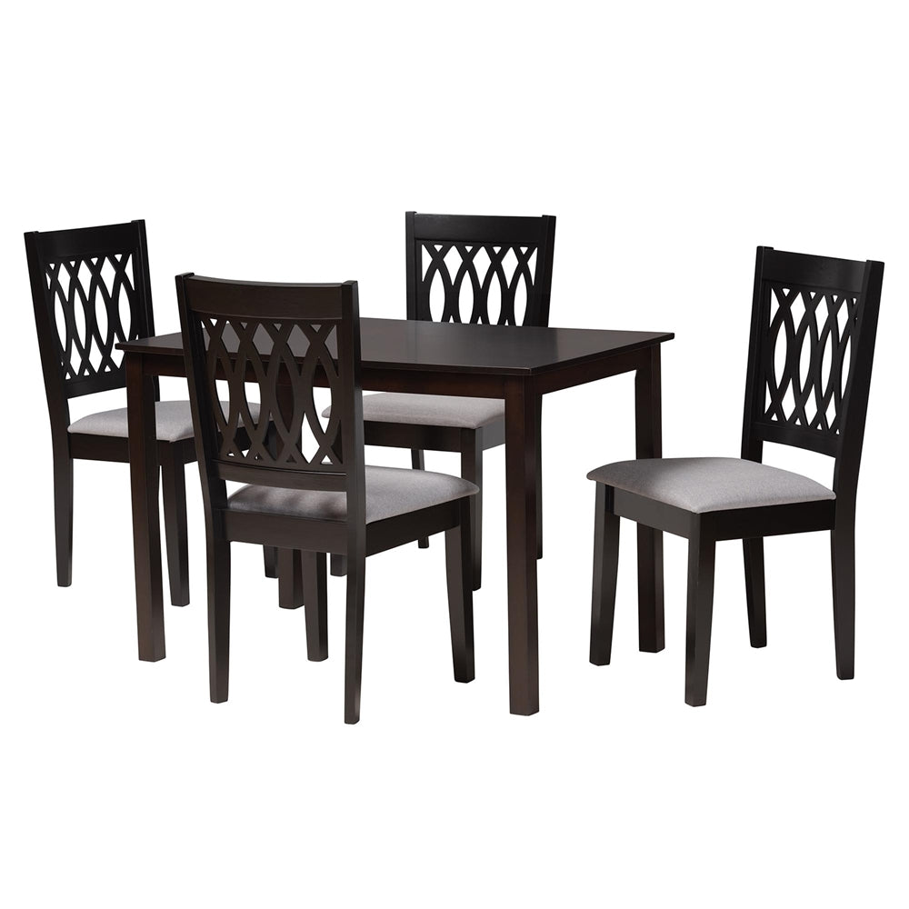 Baxton Studio Florencia Modern Grey Fabric And Espresso Brown Finished Wood 5-Piece Dining Set