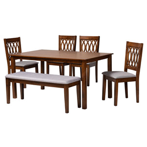 Baxton Studio Florencia Modern Grey Fabric And Walnut Brown Finished Wood 6-Piece Dining Set