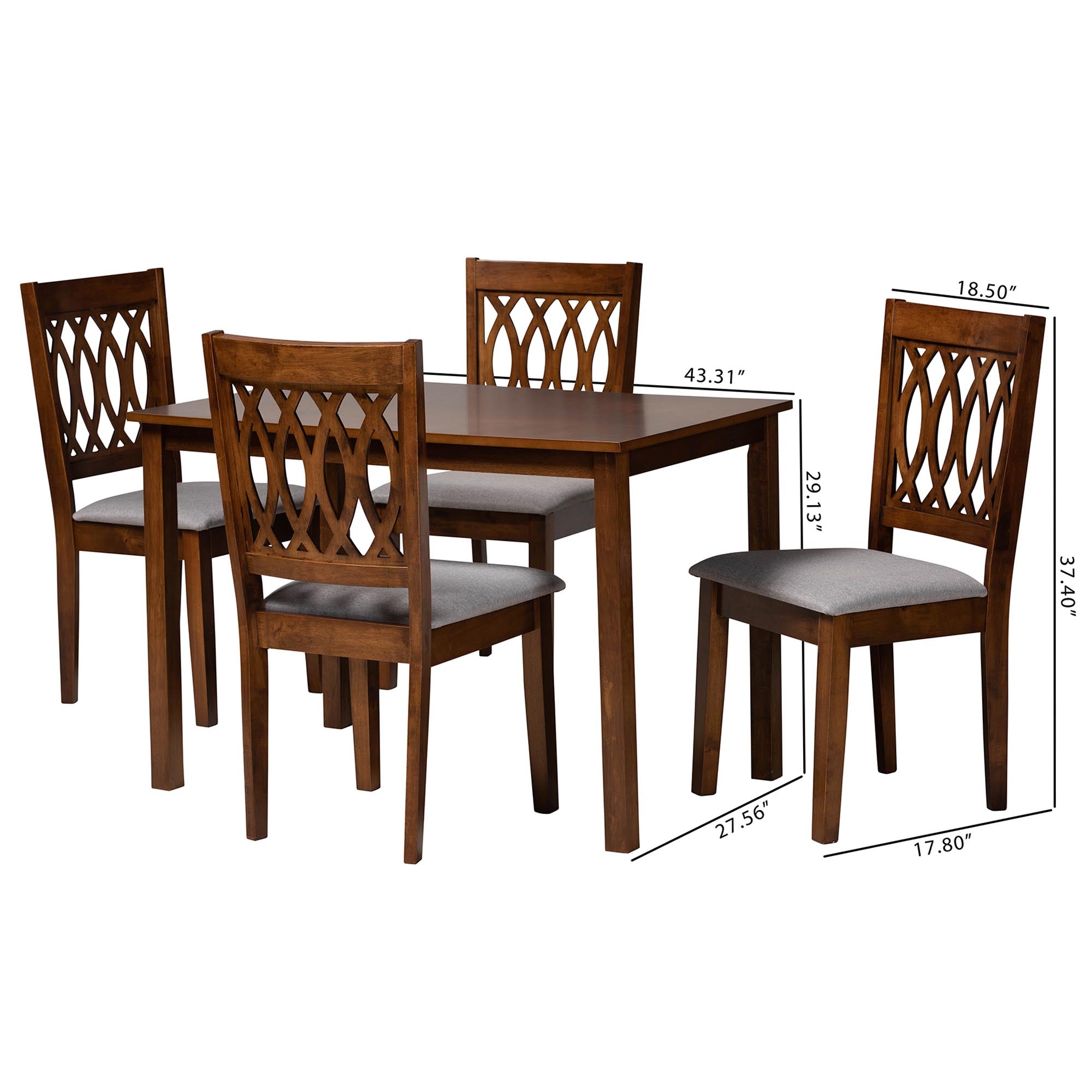 Baxton Studio Florencia Modern Grey Fabric And Walnut Brown Finished Wood 5-Piece Dining Set