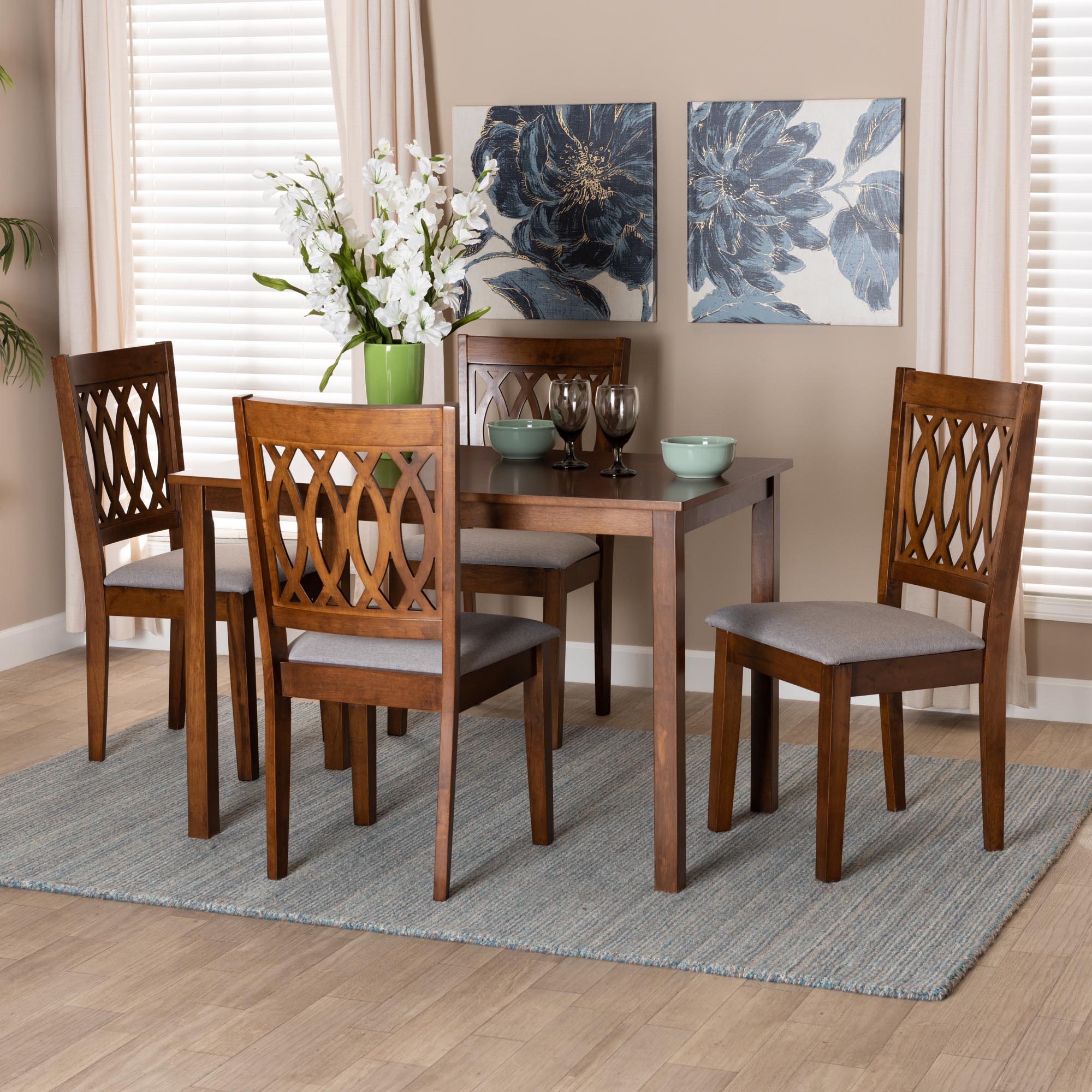 Baxton Studio Florencia Modern Grey Fabric And Walnut Brown Finished Wood 5-Piece Dining Set