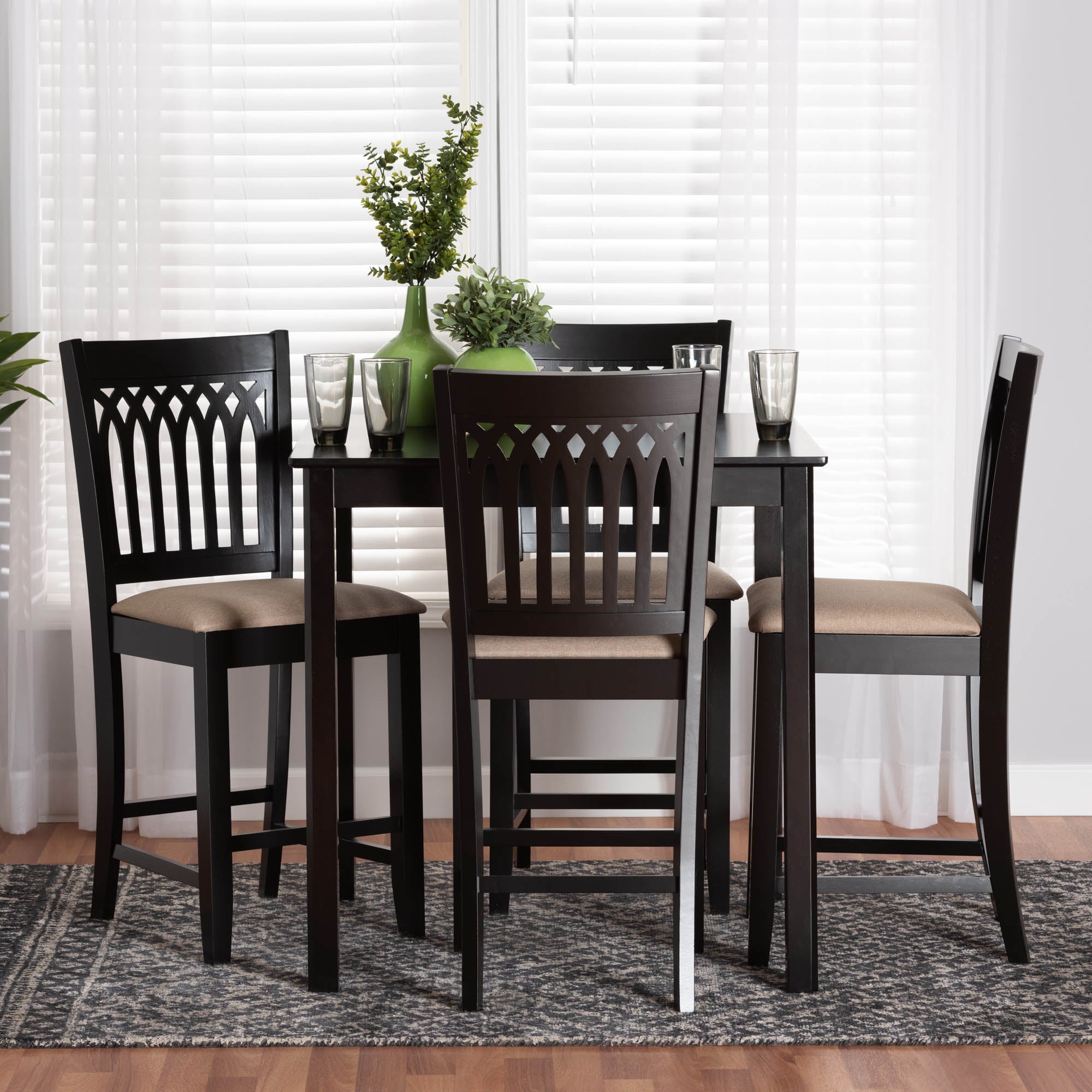 Baxton Studio Genesis Modern Beige Fabric And Dark Brown Finished Wood 5-Piece Pub Set