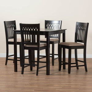 Baxton Studio Genesis Modern Beige Fabric And Dark Brown Finished Wood 5-Piece Pub Set