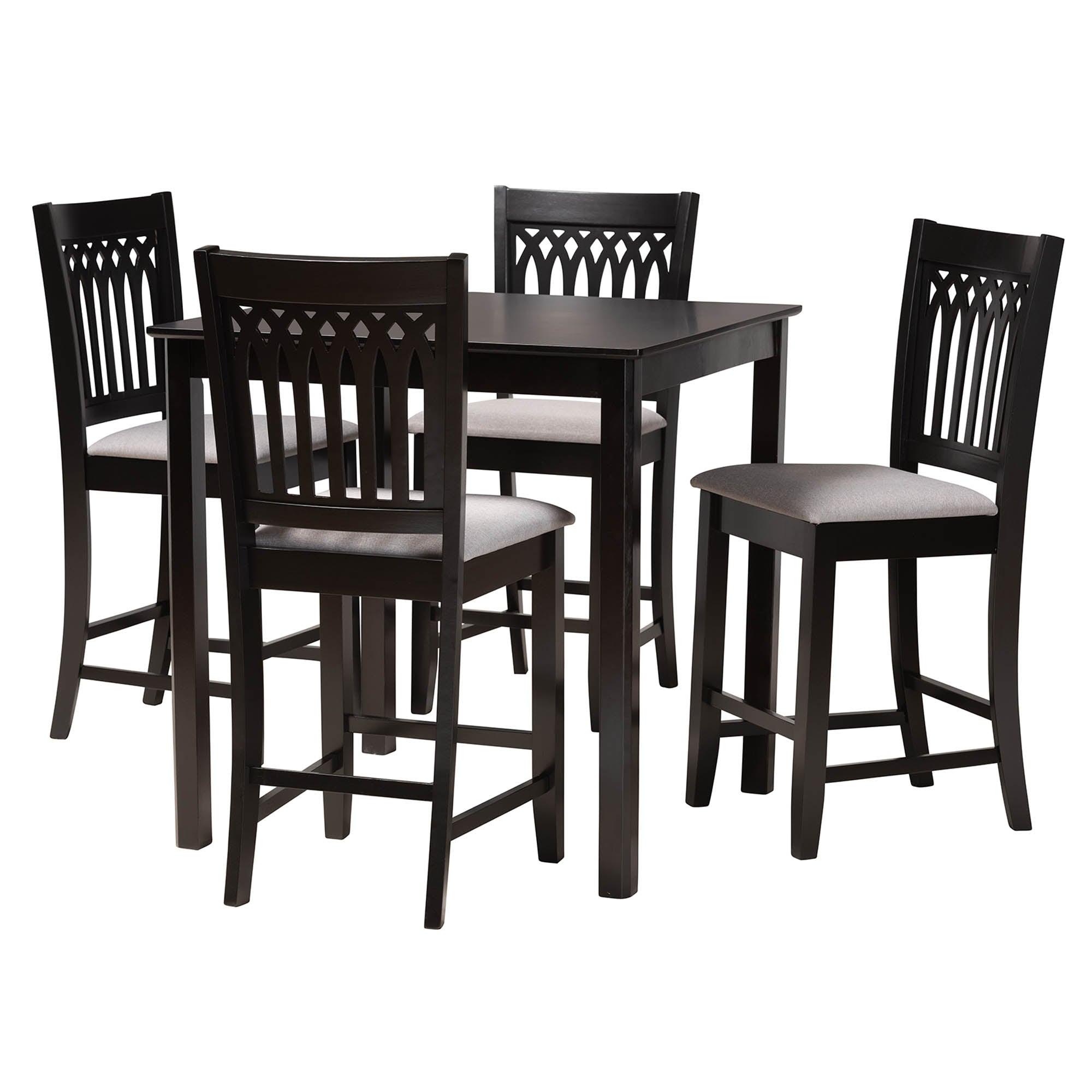 Baxton Studio Genesis Modern Grey Fabric And Dark Brown Finished Wood 5-Piece Pub Set