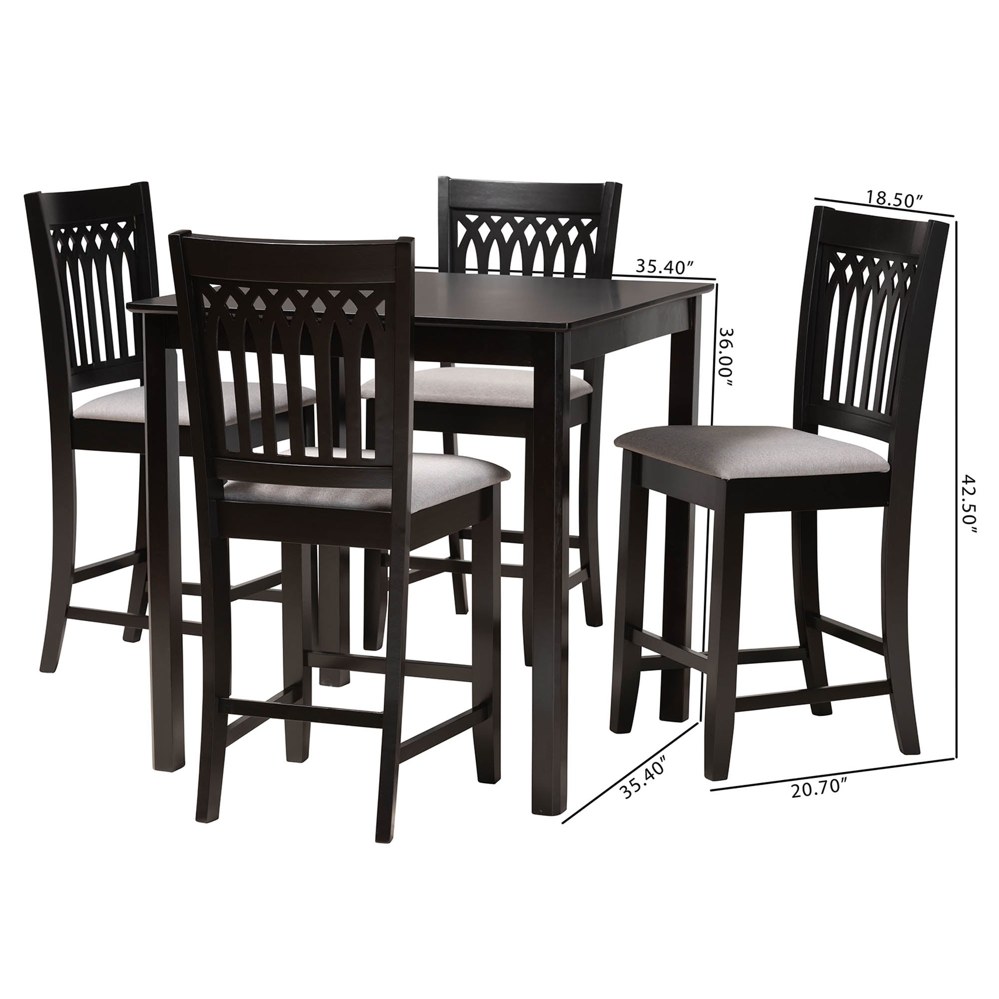 Baxton Studio Genesis Modern Grey Fabric And Dark Brown Finished Wood 5-Piece Pub Set