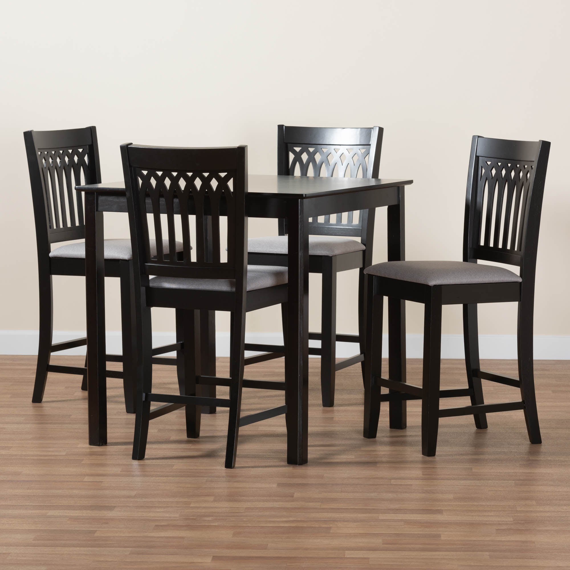 Baxton Studio Genesis Modern Grey Fabric And Dark Brown Finished Wood 5-Piece Pub Set