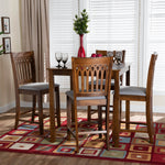 Load image into Gallery viewer, Baxton Studio Genesis Modern Grey Fabric And Walnut Brown Finished Wood 5-Piece Pub Set
