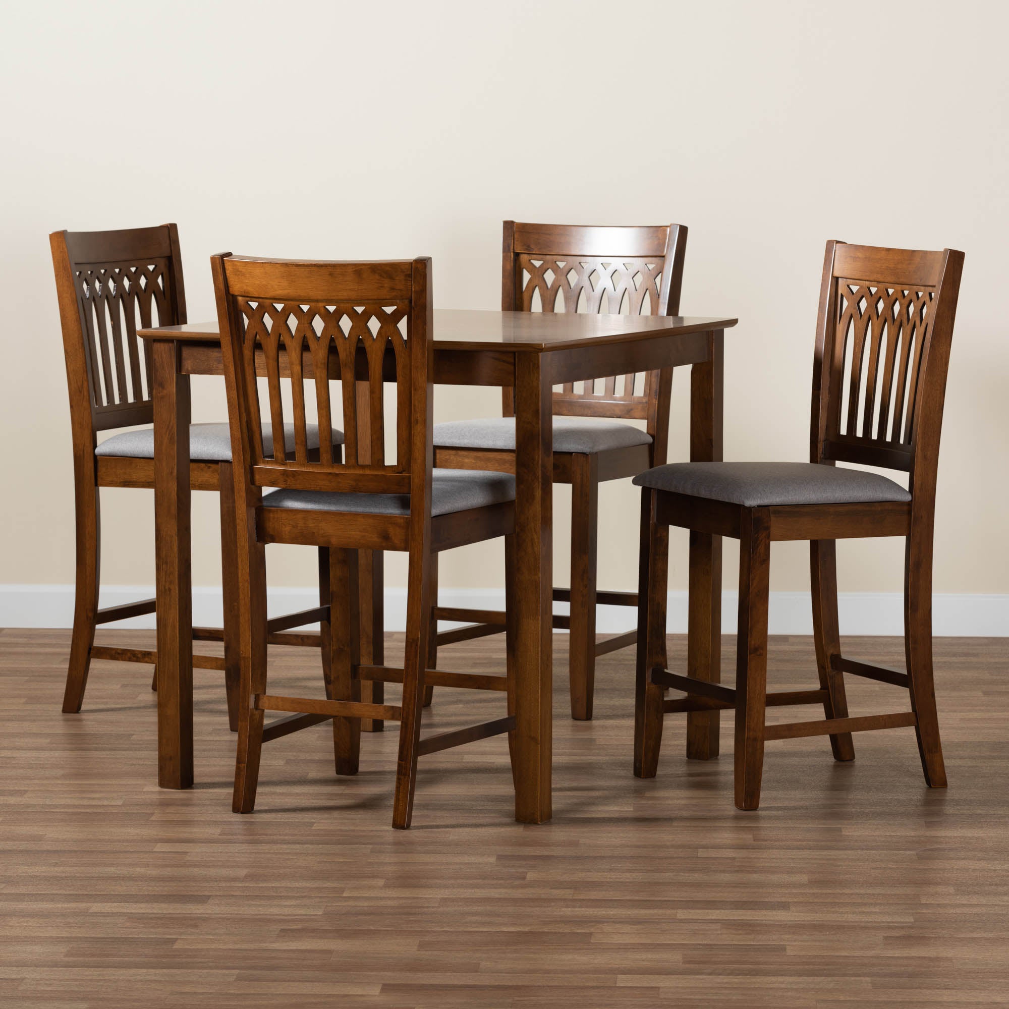 Baxton Studio Genesis Modern Grey Fabric And Walnut Brown Finished Wood 5-Piece Pub Set