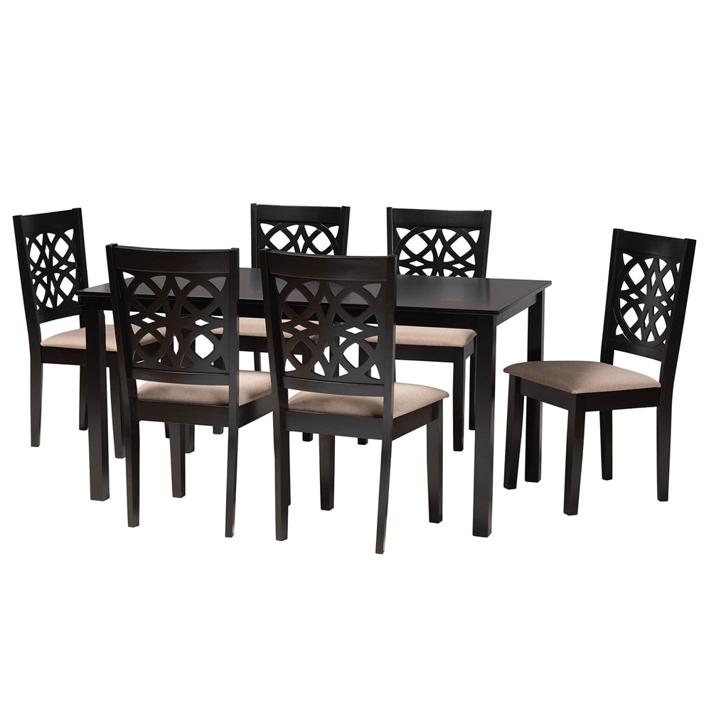 Baxton Studio Abigail Modern Beige Fabric And Dark Brown Finished Wood 7-Piece Dining Set