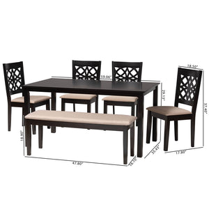 Baxton Studio Abigail Modern Beige Fabric And Dark Brown Finished Wood 6-Piece Dining Set