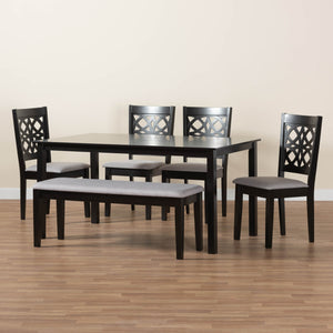 Baxton Studio Abigail Modern Grey Fabric And Dark Brown Finished Wood 6-Piece Dining Set