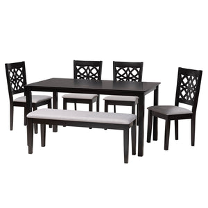 Baxton Studio Abigail Modern Grey Fabric And Dark Brown Finished Wood 6-Piece Dining Set