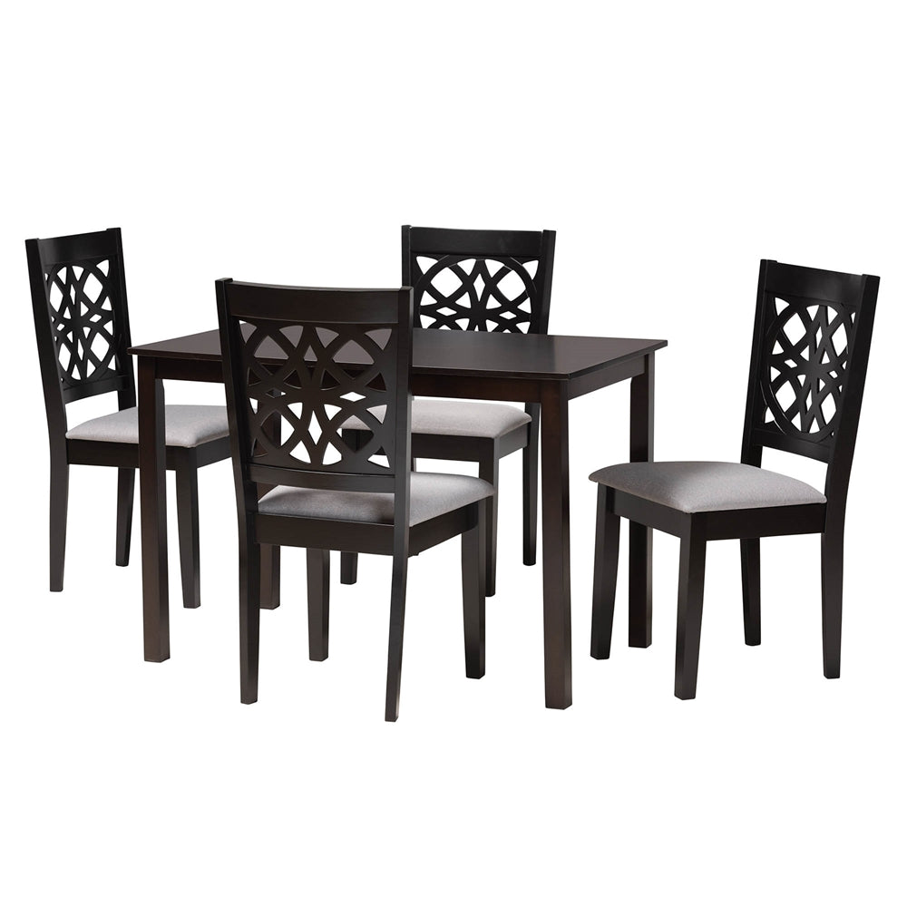 Baxton Studio Abigail Modern Grey Fabric And Dark Brown Finished Wood 5-Piece Dining Set