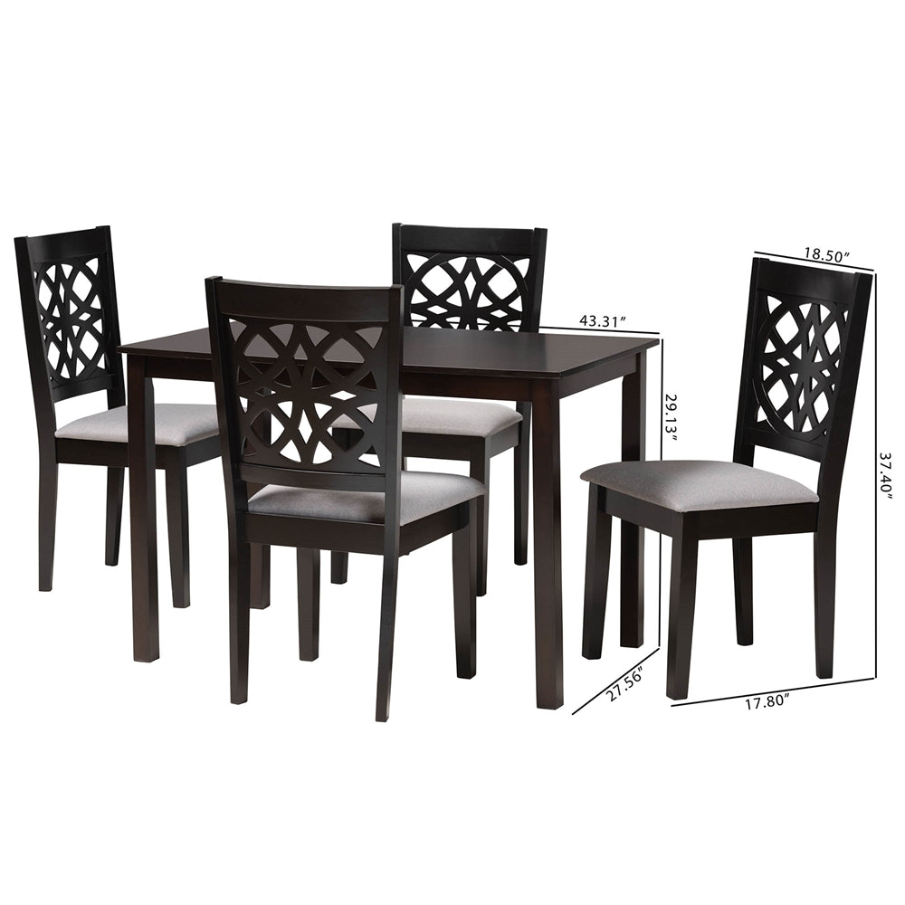 Baxton Studio Abigail Modern Grey Fabric And Dark Brown Finished Wood 5-Piece Dining Set