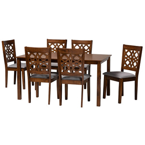 Baxton Studio Abigail Modern Grey Fabric And Walnut Brown Finished Wood 7-Piece Dining Set