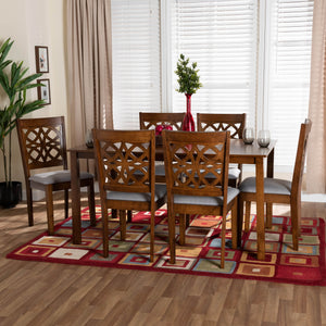 Baxton Studio Abigail Modern Grey Fabric And Walnut Brown Finished Wood 7-Piece Dining Set