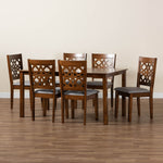 Load image into Gallery viewer, Baxton Studio Abigail Modern Grey Fabric And Walnut Brown Finished Wood 7-Piece Dining Set
