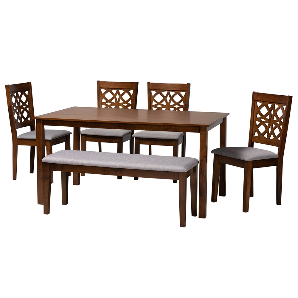 Baxton Studio Abigail Modern Grey Fabric And Walnut Brown Finished Wood 6-Piece Dining Set