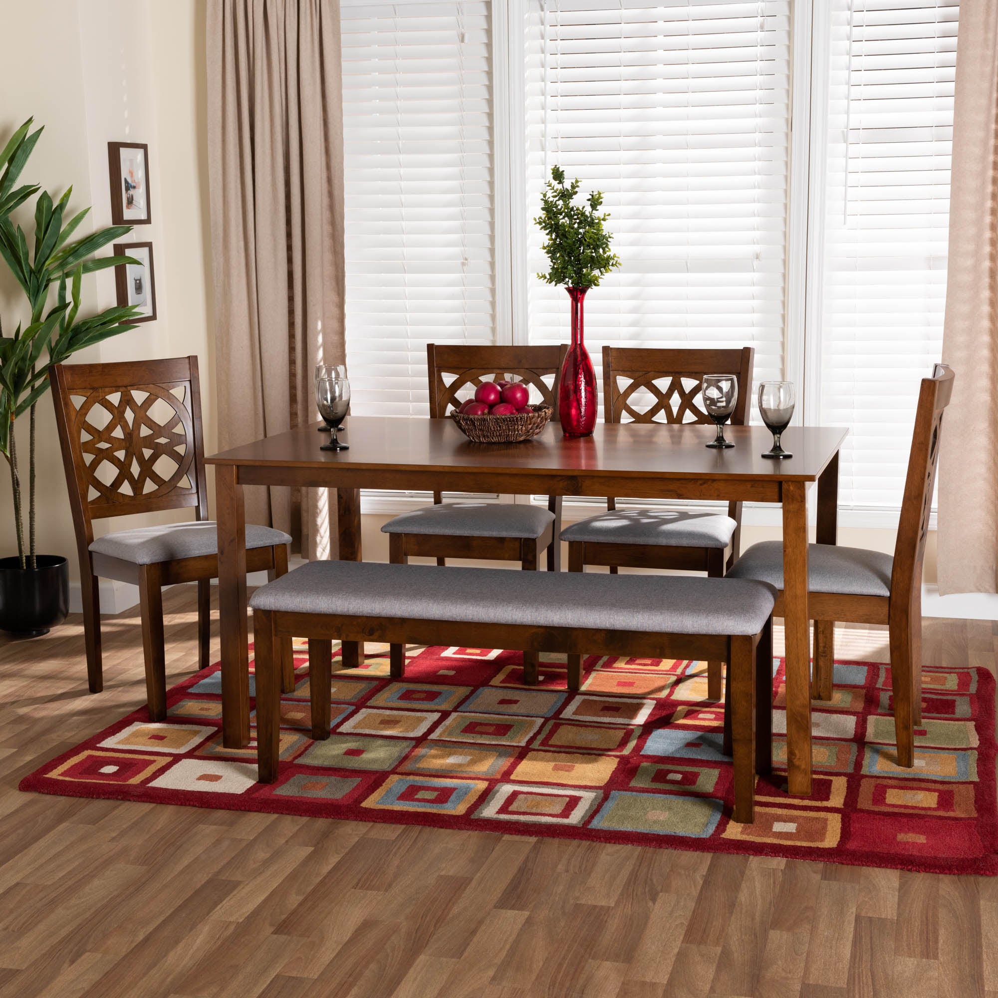 Baxton Studio Abigail Modern Grey Fabric And Walnut Brown Finished Wood 6-Piece Dining Set