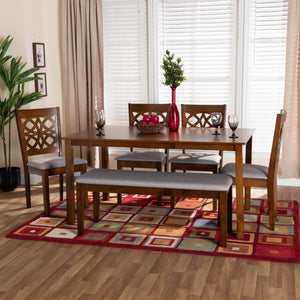 Baxton Studio Abigail Modern Grey Fabric And Walnut Brown Finished Wood 6-Piece Dining Set