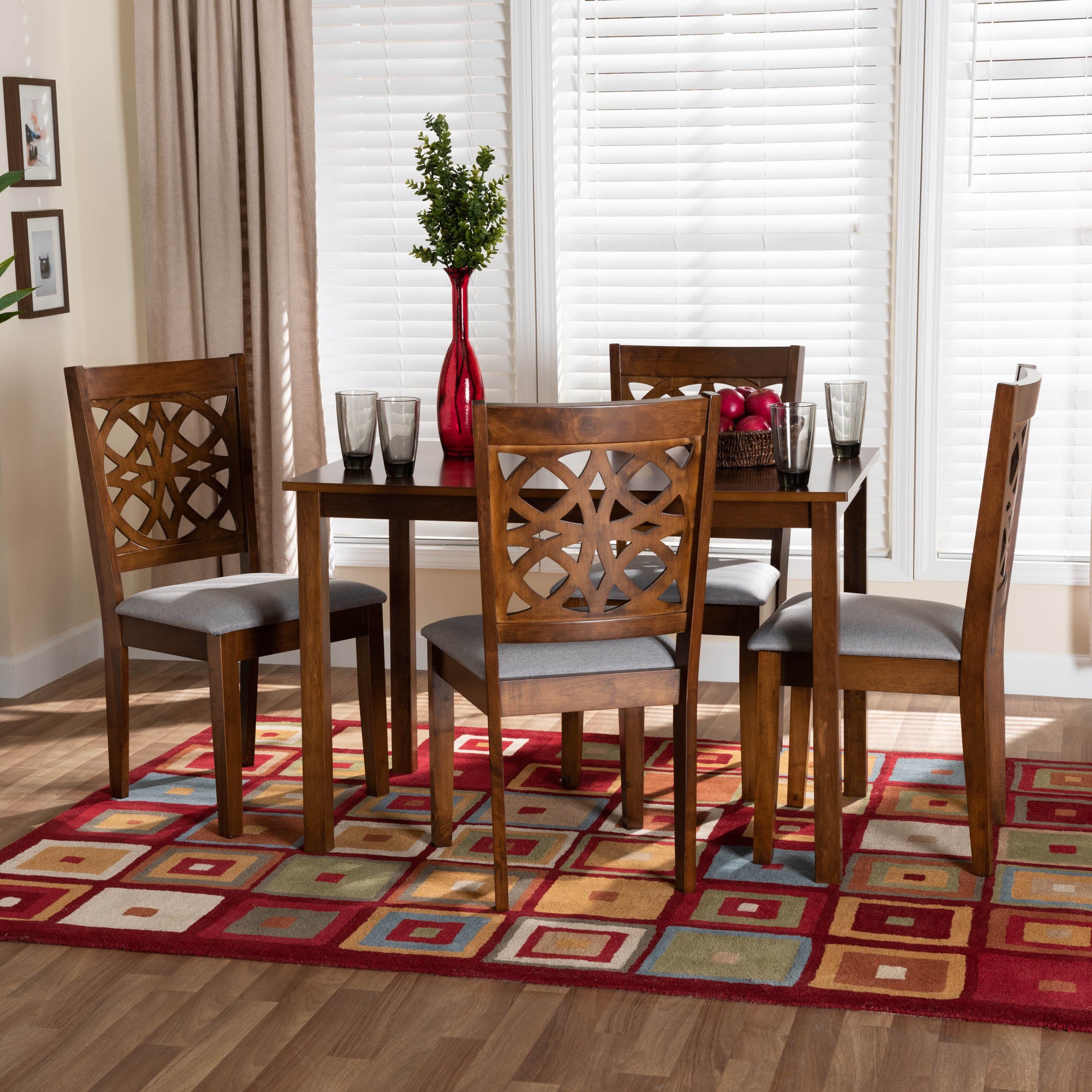 Baxton Studio Abigail Modern Grey Fabric And Walnut Brown Finished Wood 5-Piece Dining Set