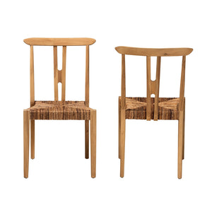 Baxton Studio Artha Modern Bohemian Natural Brown Teak Wood And Seagrass 2-Piece Dining Chair Set