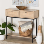 Load image into Gallery viewer, Baxton Studio Sherwin Mid-Century Modern Light Brown And Black 2-Drawer Console Table With Woven Rattan Accent
