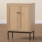 Load image into Gallery viewer, Baxton Studio Sherwin Mid-Century Modern Light Brown And Black 2-Door Storage Cabinet With Woven Rattan Accent
