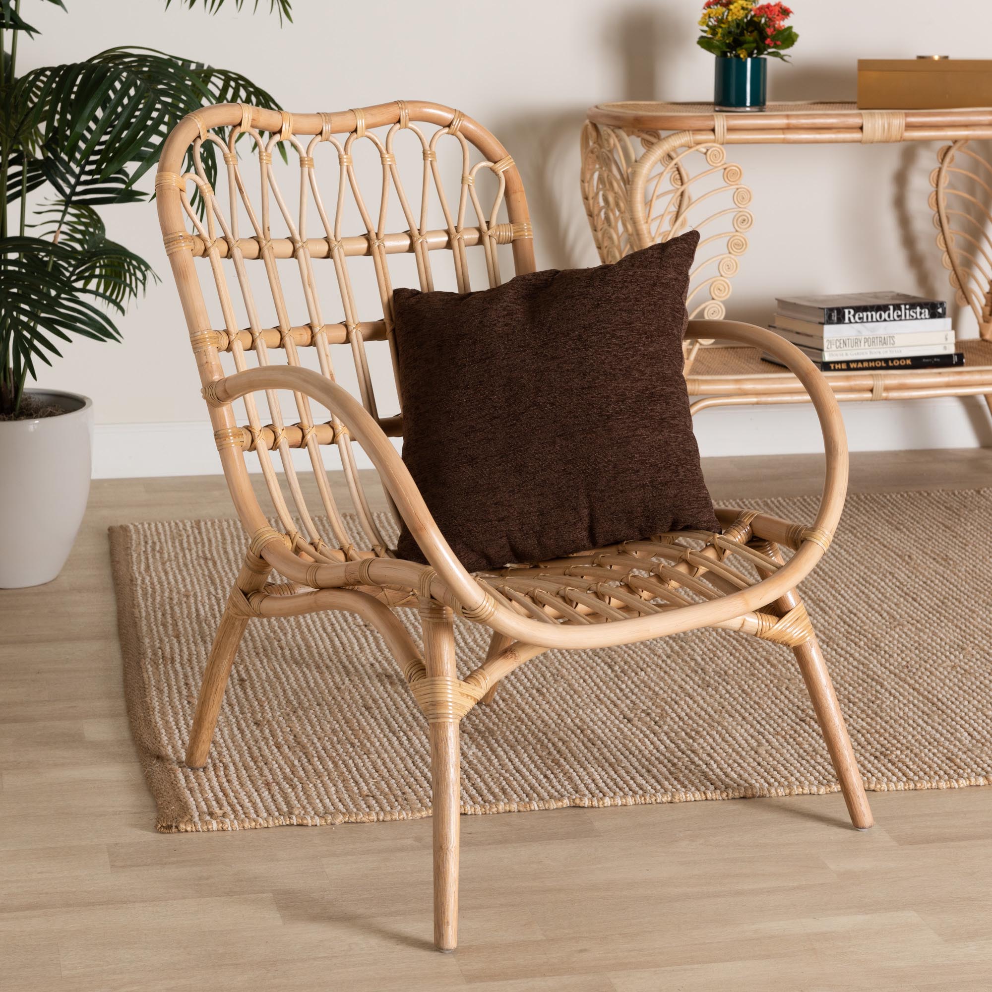 Baxton Studio Bajo Modern Bohemian Natural Brown Rattan Arm Chair