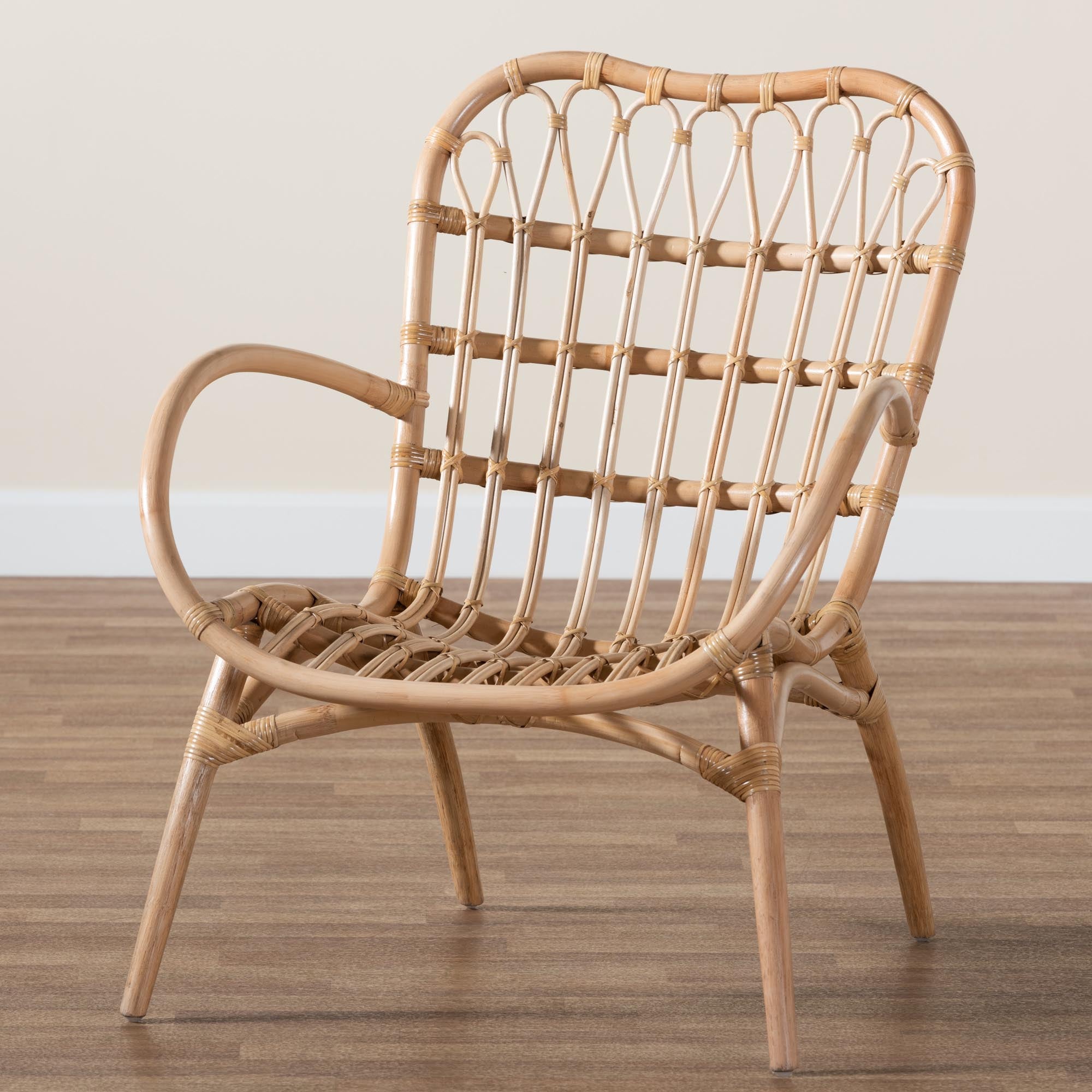 Baxton Studio Bajo Modern Bohemian Natural Brown Rattan Arm Chair