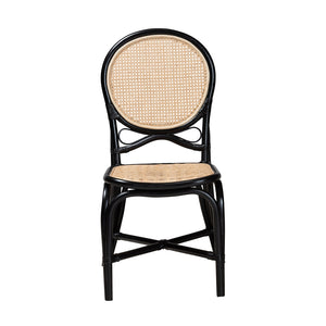 Baxton Studio Ayana Mid-Century Modern Two-Tone Black And Natural Brown Rattan Dining Chair