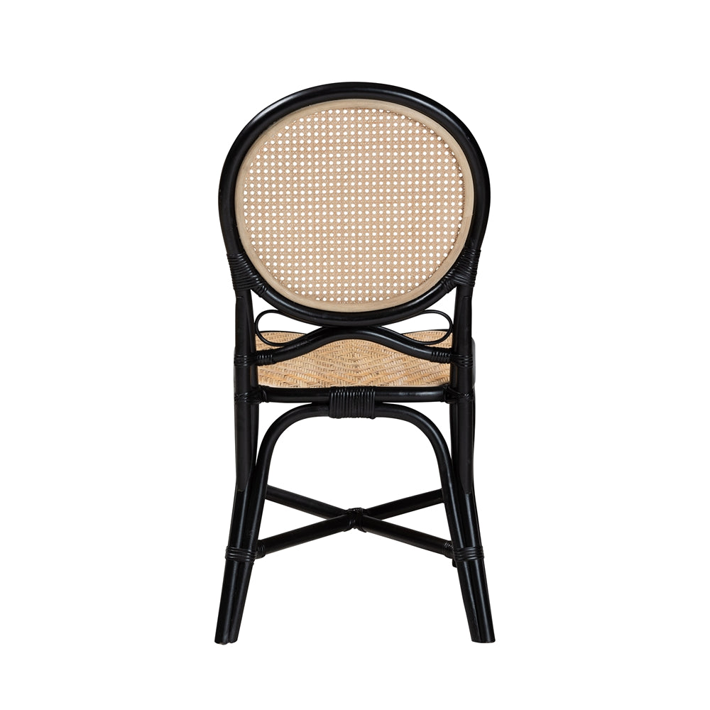 Baxton Studio Ayana Mid-Century Modern Two-Tone Black And Natural Brown Rattan Dining Chair