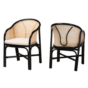 Baxton Studio Miranda Modern Bohemian Two-Tone Black And Natural Brown Rattan 2-Piece Dining Chair Set