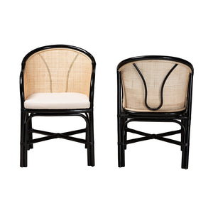 Baxton Studio Miranda Modern Bohemian Two-Tone Black And Natural Brown Rattan 2-Piece Dining Chair Set