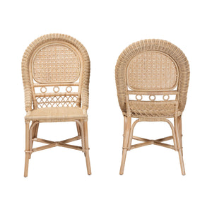 Baxton Studio Jelita Modern Bohemian Natural Brown Rattan 2-Piece Dining Chair Set