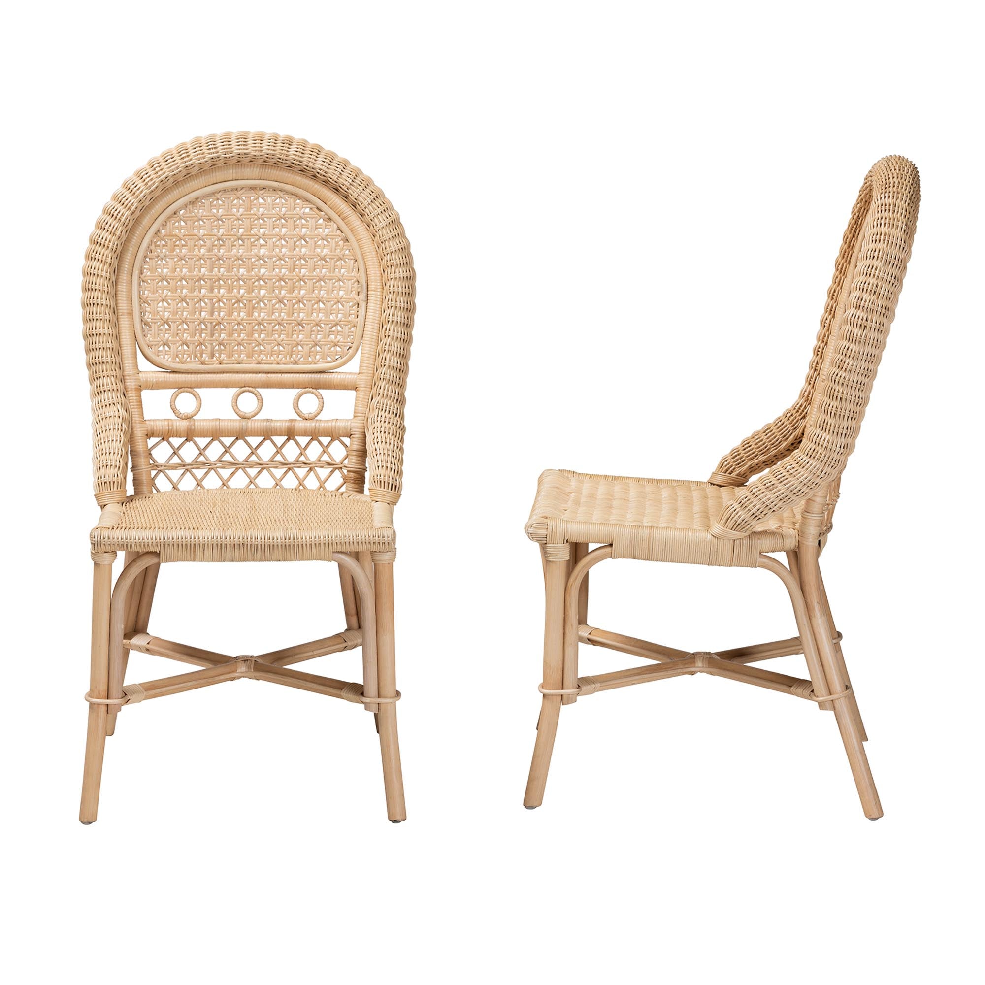 Baxton Studio Jelita Modern Bohemian Natural Brown Rattan 2-Piece Dining Chair Set